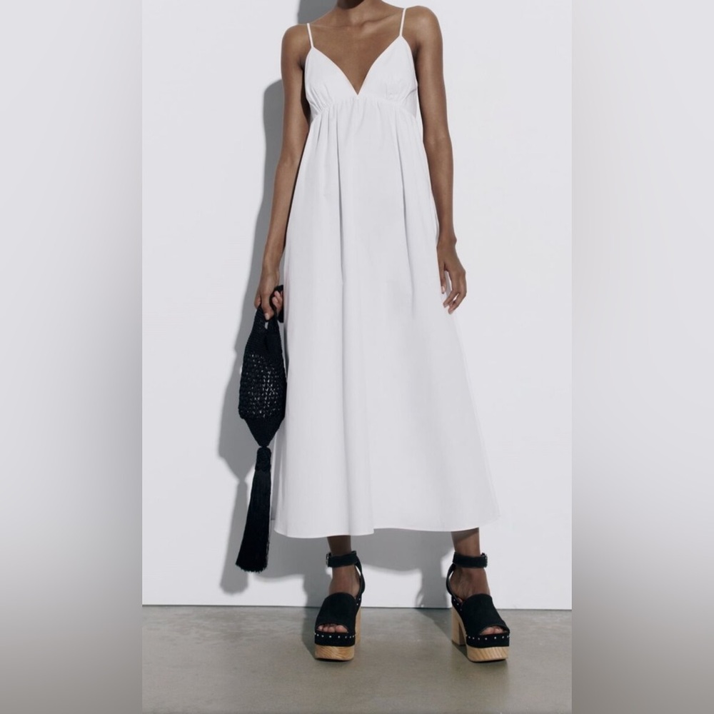 ZARA cotton backless white cotton dress